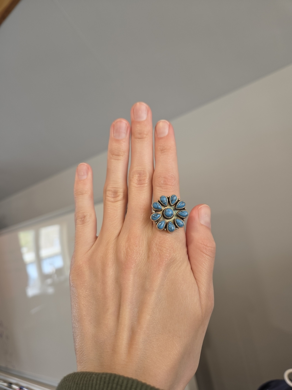 Turquoise Cluster Sterling Ring 137